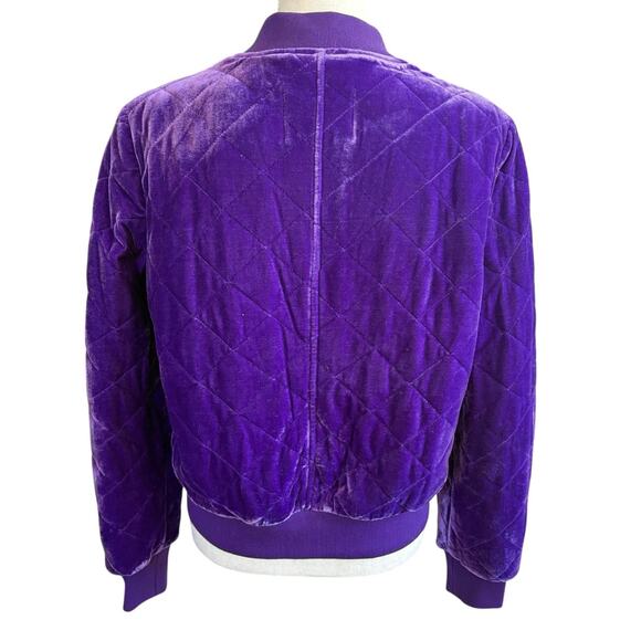 7 For All Mankind Purple Velour Quilted Bomber Jacket Small - Picture 2 of 3